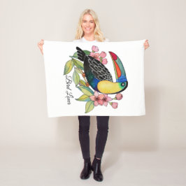 Vattenfärg Toucan Bird med blommor Fleecefilt
