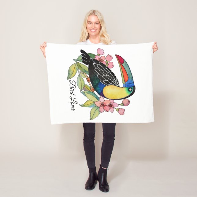 Vattenfärg Toucan Bird med blommor Fleecefilt (På plats)