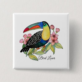 Vattenfärg Toucan Bird med blommor Knapp