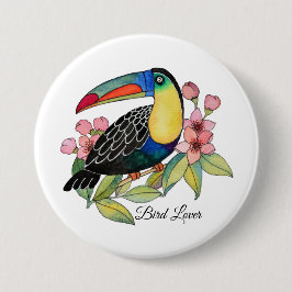Vattenfärg Toucan Bird med blommor Knapp