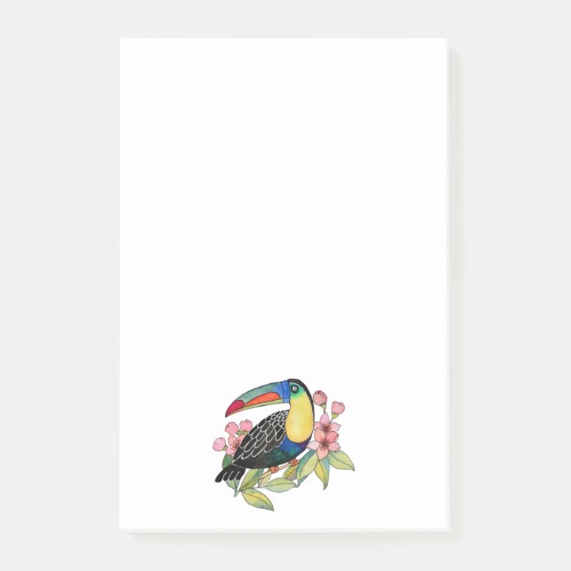 Vattenfärg Toucan Bird med blommor Post-it Block (Framsida)