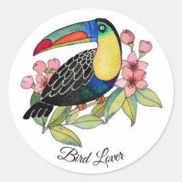 Vattenfärg Toucan Bird med blommor Runt Klistermärke