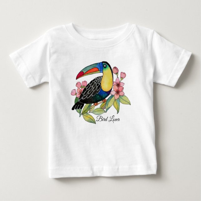 Vattenfärg Toucan Bird med blommor T Shirt (Framsida)