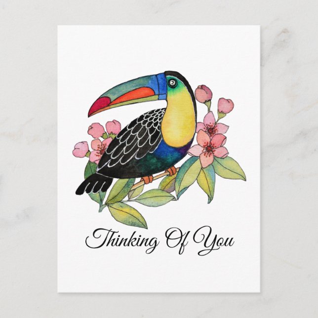 Vattenfärg Toucan Bird med blommor Vykort (Framsida)