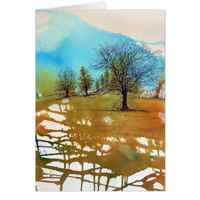 Vattenfärg Träd Bläck i liggande  - höst Hälsningskort (Framsidan)