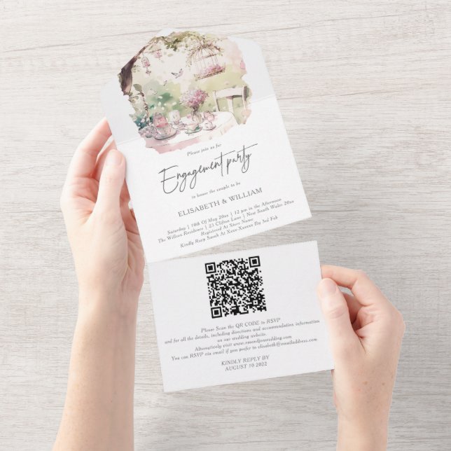Vattenfärg Trädgård Engagemang QR-kod RSVP (Avrivbar del)