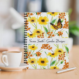 Vattenfärg Trädgårdsdesign med blommor Anteckningsbok