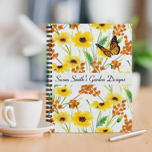 Vattenfärg Trädgårdsdesign med blommor Anteckningsbok