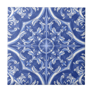 Vattenfärg Traditionell Tribal Portugisisk Azulejo Kakelplatta