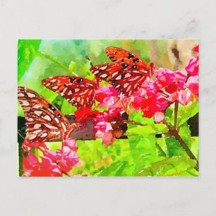 Vattenfärg tre Bukt Frittilary Butterflies Vykort