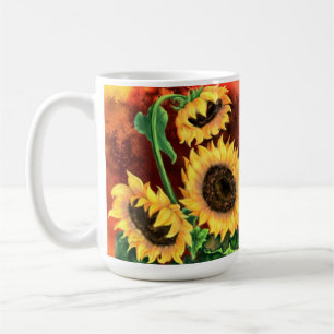 Vattenfärg Tre solroskaffe Mugg