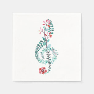 Vattenfärg Treble Clef Party Napkins   Musiktema Pappersservett