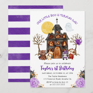 Vattenfärg trick or treat Halloween 1-års födelsed Inbjudningar