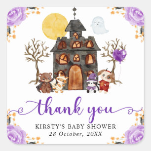 Vattenfärg Trick or Treat Halloween Baby Shower Fy Fyrkantigt Klistermärke