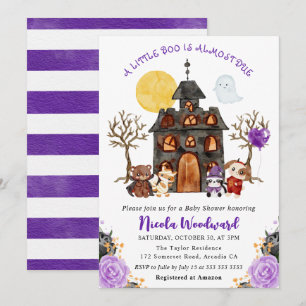 Vattenfärg trick or treat Halloween baby shower Inbjudningar