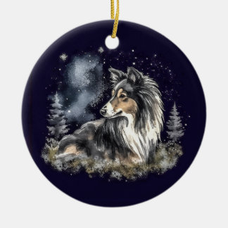Vattenfärg Tricolor Sheltie jul Julgransprydnad Keramik