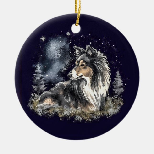 Vattenfärg Tricolor Sheltie jul Julgransprydnad Keramik (Framsidan)