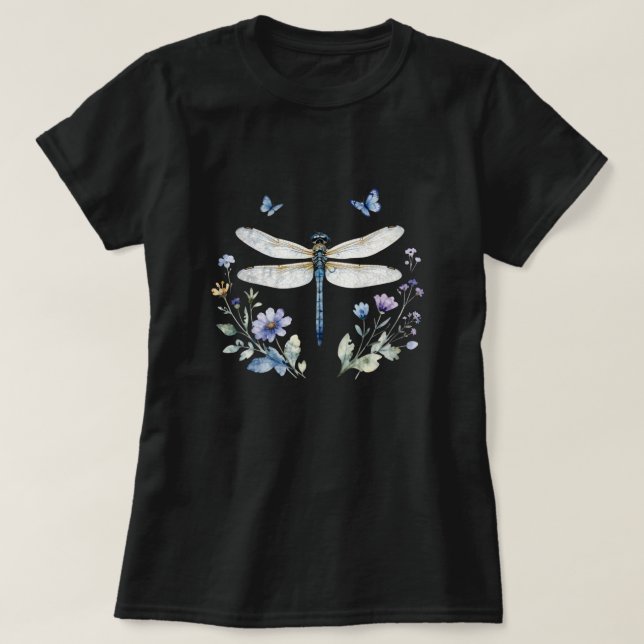 Vattenfärg Trollslända Fjäril Vildblomma T-Shirt  (Design framsida)