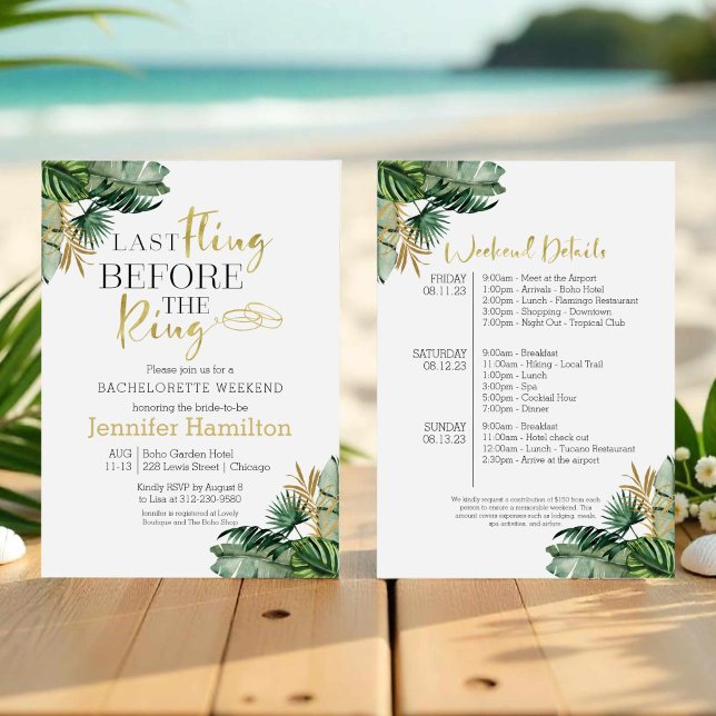 Vattenfärg Tropical Bachelorette Helg Itinerary Inbjudningar (Skapare uppladdad)