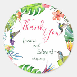 Vattenfärg Tropical Blommigt Bröllop Tack Runt Klistermärke