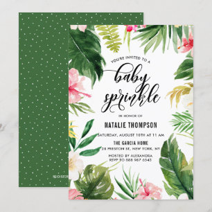 Vattenfärg Tropical Blommigt Ram Baby Sprinkle Inbjudningar