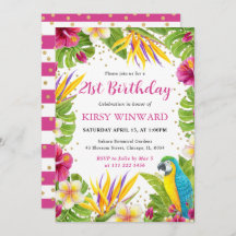 Vattenfärg Tropical Blommigt Ram Parrot Birthday