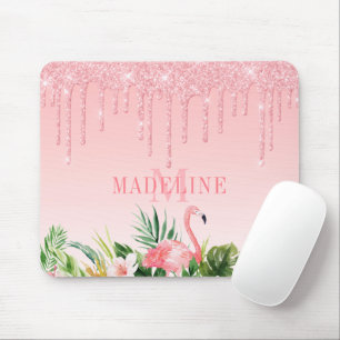 Vattenfärg Tropical Blommigt Rosa Glitter Monogram Musmatta
