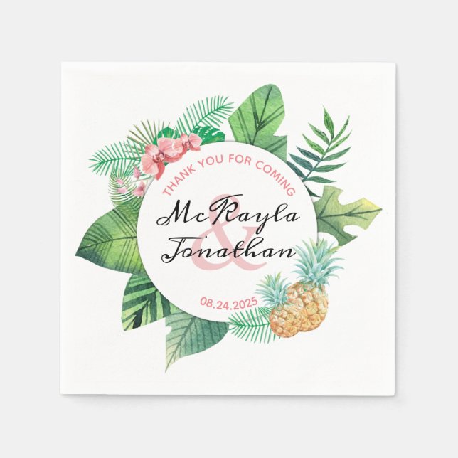 Vattenfärg Tropical Bröllop Pineapple Orchid Löv Pappersservett (Framsidan)