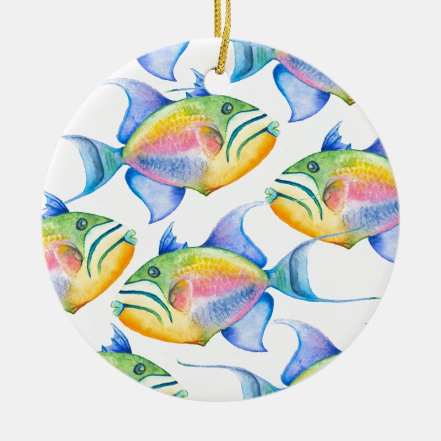 Vattenfärg Tropical Fish jul Ornament (Framsidan)