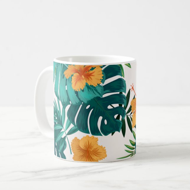 Vattenfärg Tropical Handflatan,Hawaiian Hibiskus Kaffemugg (Framsida vänster)