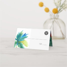 Vattenfärg Tropical Handflatan Träd Bröllop Placeringskort