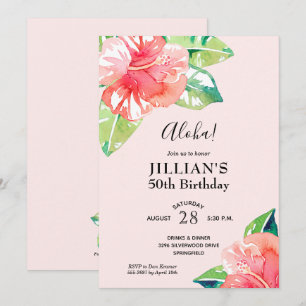 Vattenfärg Tropical Hibiscus Birthday Inbjudan