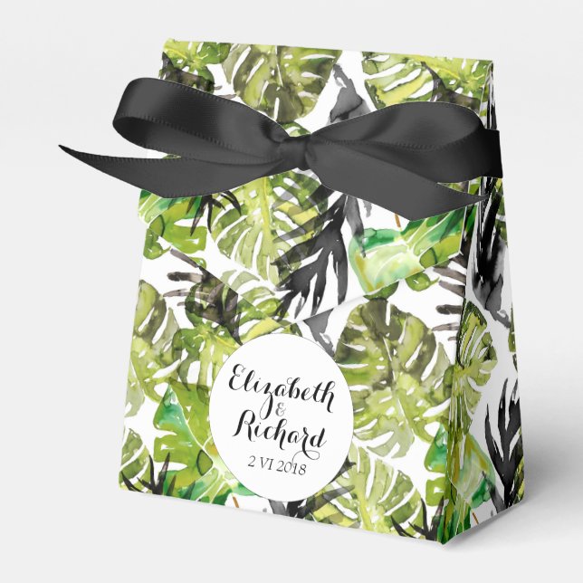Vattenfärg Tropical Löv bröllop monogram Presentaskar (Framsidan Sidan)