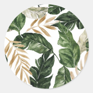 Vattenfärg Tropical Löv Faux guldfoil Mönster Runt Klistermärke