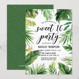 Vattenfärg Tropical Lövs Ram Sweet 16 Party Inbjudningar