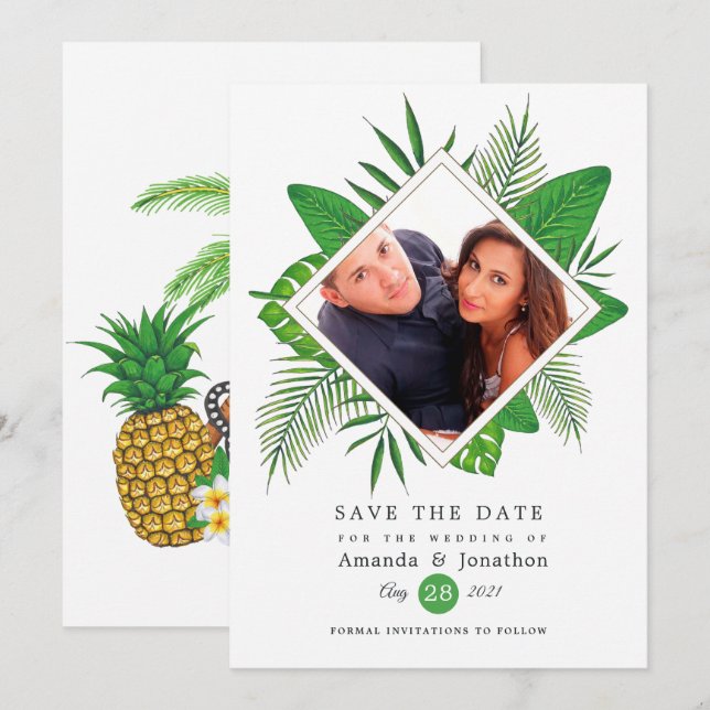 Vattenfärg Tropical Luau Aloha Bröllopsfoto Spara Datumet (Fram/baksida)