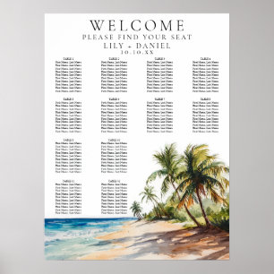 Vattenfärg Tropical Strand Bröllop Placeringsplan Poster