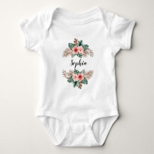 Vattenfärg Tropisk Blommig Krans Anpassad Text T Shirt