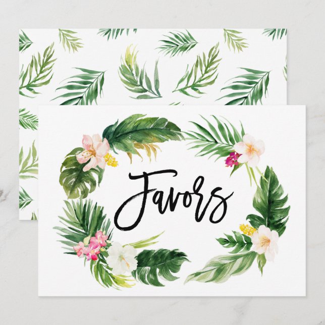 Vattenfärg Tropisk Blommig Krans Förmånsskylt Inbjudningar (Fram/baksida)