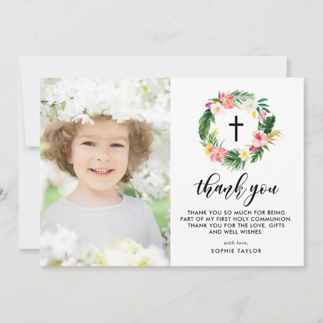 Vattenfärg Tropisk Blommigt Utandning Första komfo Tack Kort (Framsida)