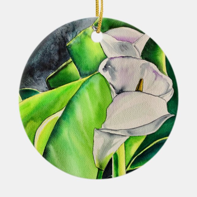 Vattenfärg tropisk blomster kallaväxt med vit färg julgransprydnad keramik (Framsidan)