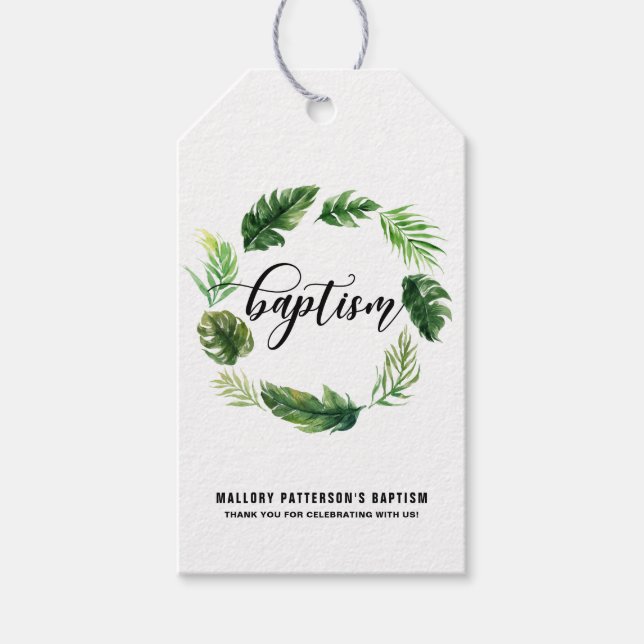 Vattenfärg Tropisk Löv Utandningsutslag Märkre Presentetikett (Framsidan)