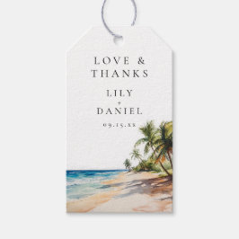 Vattenfärg Tropisk Strand Bröllop Tacksamhet Presentetikett