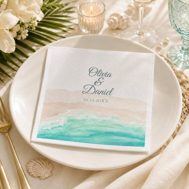 Vattenfärg Tropisk Strand Bröllops Servetter (Watercolor Tropical Beach Wedding Napkins)