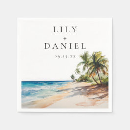 Vattenfärg Tropisk Strand Destination Bröllop Pappersservett