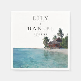 Vattenfärg Tropisk Strand Destination Bröllop Pappersservett