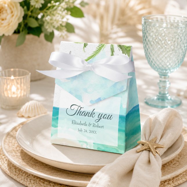 Vattenfärg Tropisk Strandbröllop Tack Presentaskar (Watercolor Tropical Beach Wedding Thank You Favor Boxes)
