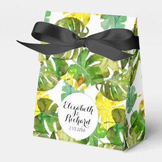 Vattenfärg Tropiska blad bröllop monogram Presentaskar