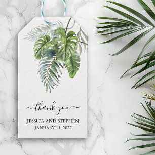 Vattenfärg Tropiska blad Bröllop Tack Presentetikett