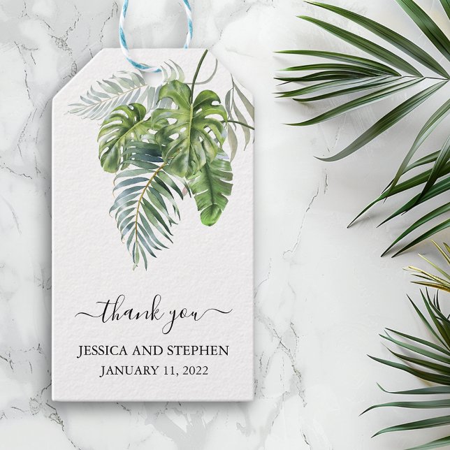 Vattenfärg Tropiska blad Bröllop  Tack   Presentetikett (Skapare uppladdad)